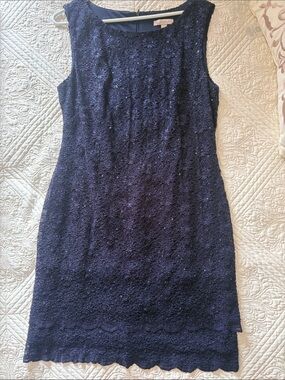 Deb Navy Lace-Overlay Sleeveless Midi Dress